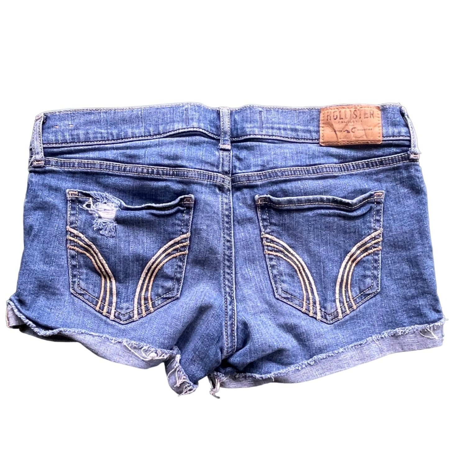 Hollister Womens 5/27 Blue Denim Jean Shorts Distressed Medium Wash 3" Inseam