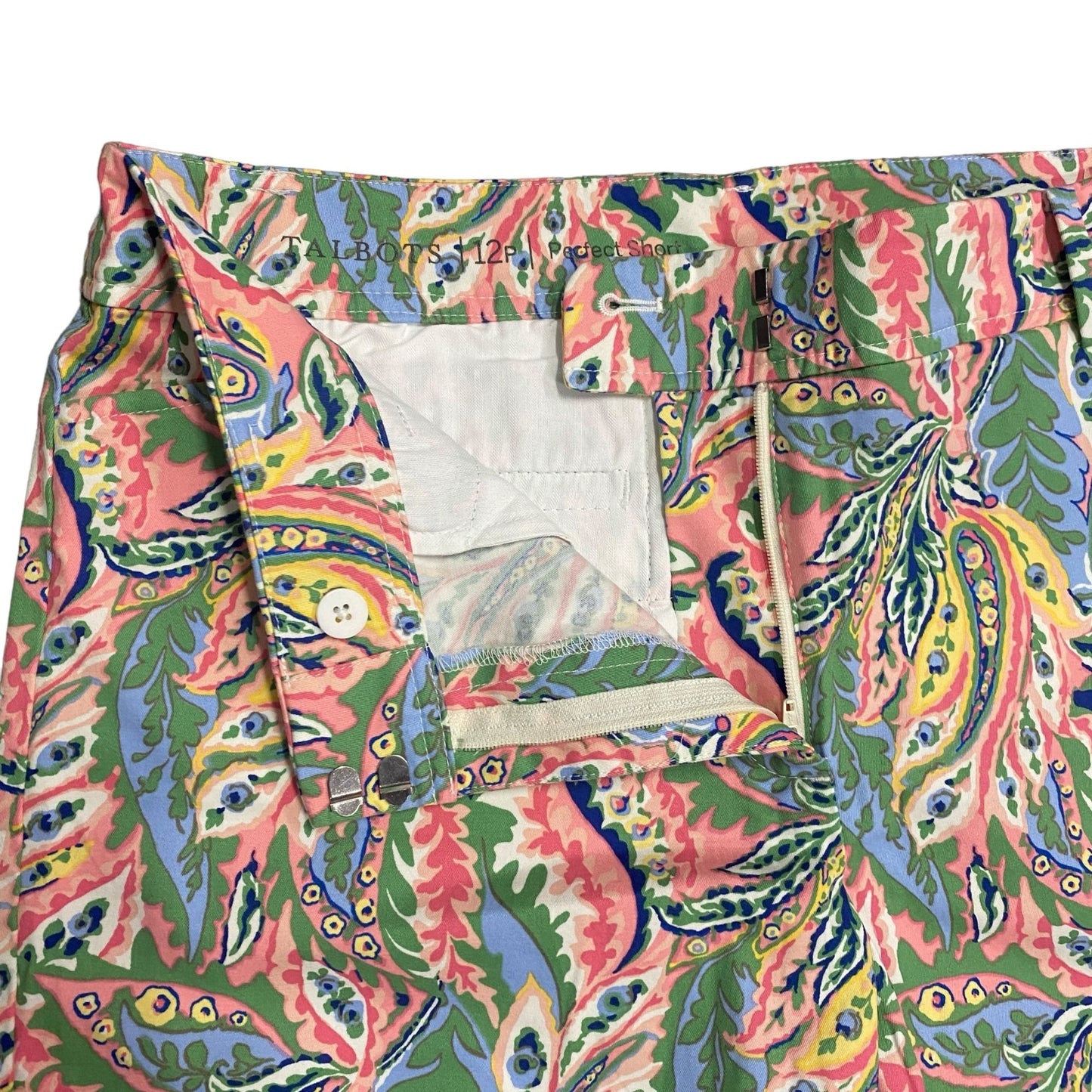 Talbots 12 Petite Perfect Short 6" Inseam Botanical Paisley Pockets Stretch