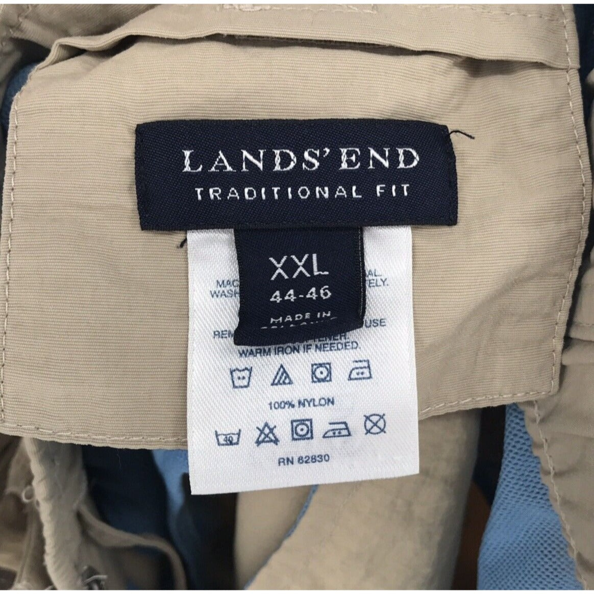 LANDS END XXL 44-46 Traditional Fit Tan Swim Trunks Men Elastic Waist Belt