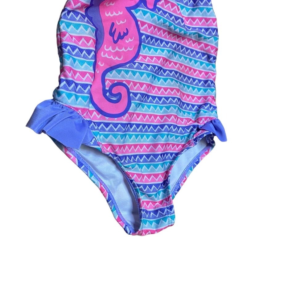 Nursery Rhyme 18M Seahorse Swimsuit Purple Pink Ruffles Chevron Print