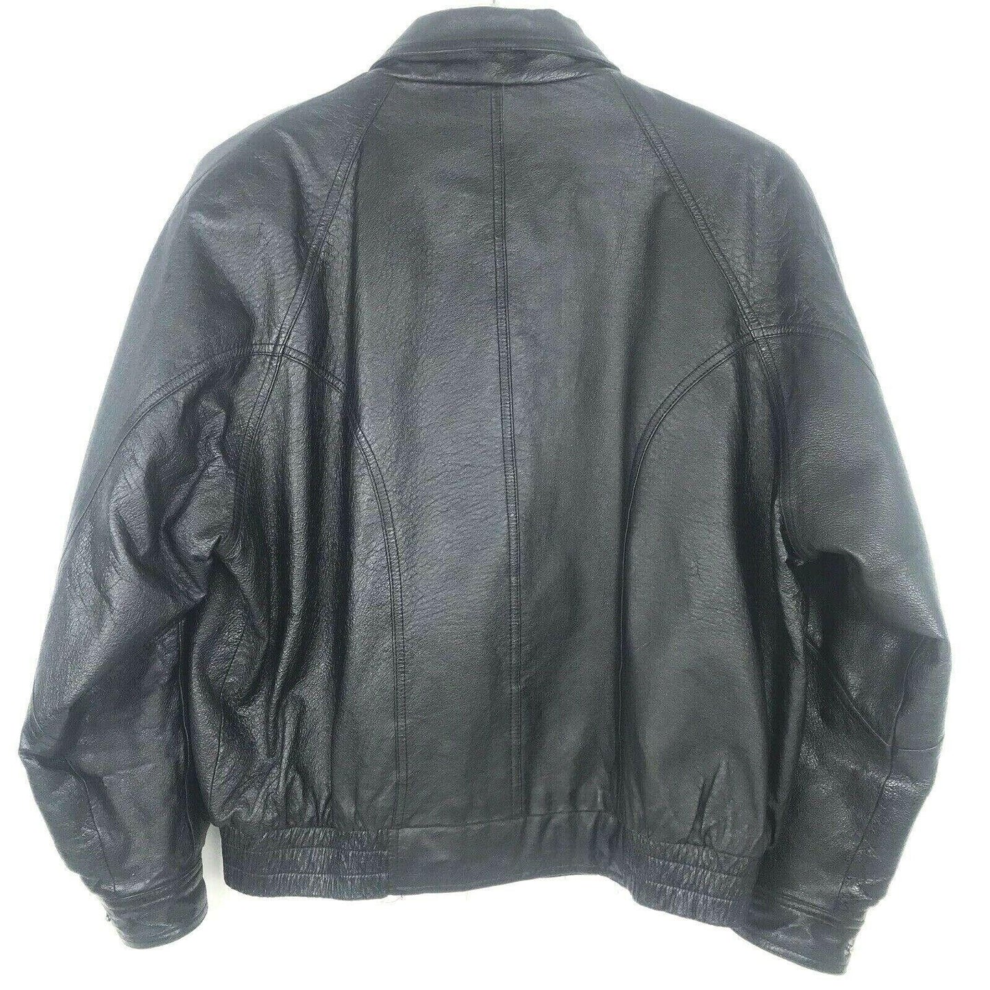 Vintage Florenzi Mens L Black Leather Jacket Bomber Biker Aviator Elastic Waist