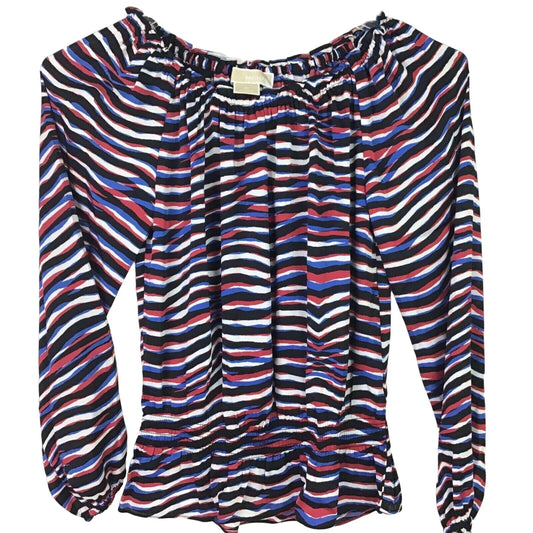 Michael Kors S Striped Long Sleeve Blouse Elastic Scoop Neck Off Shoulder Peplum