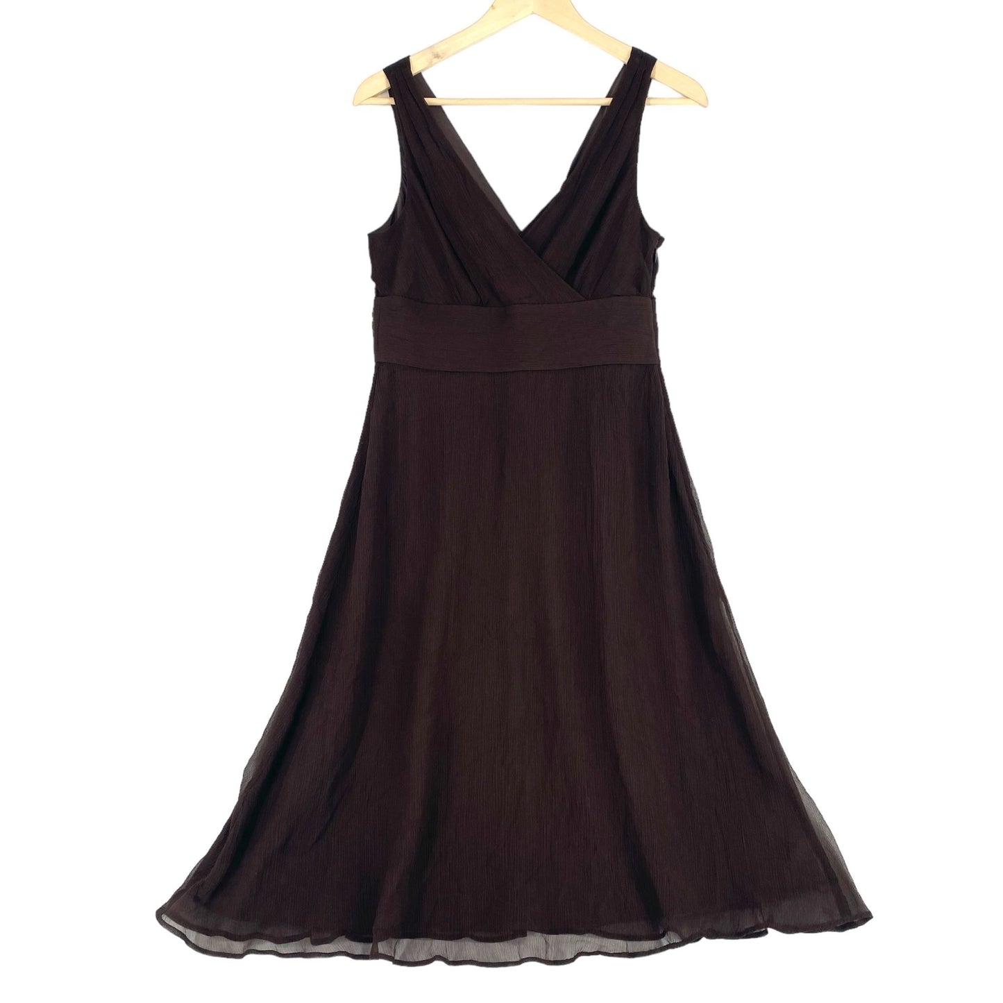 NWT J Crew Womens 10 Brown Silk Chiffon Dress Sleeveless Knee Length Vneck