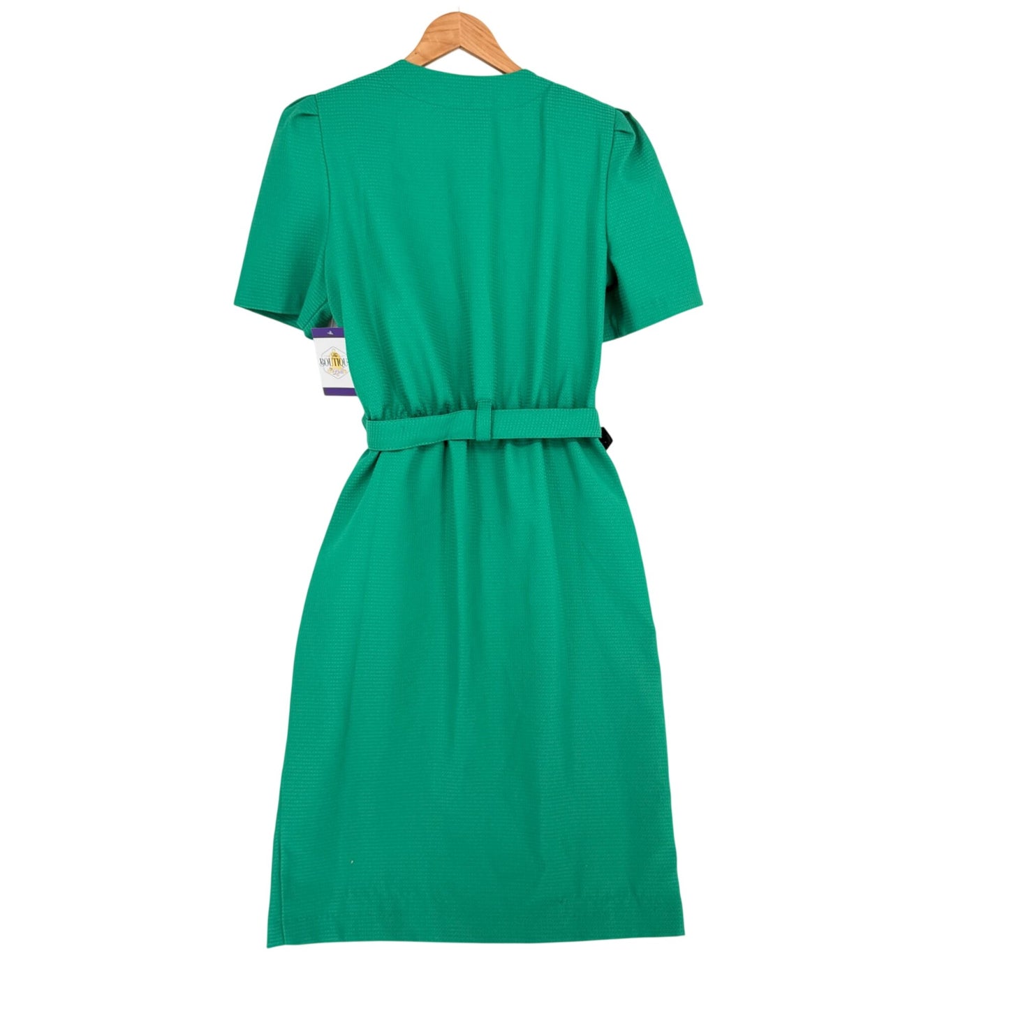 Vtg Peri Petites 80s Dress Kelly Green 14 Button Front Belted Pockets USA Office