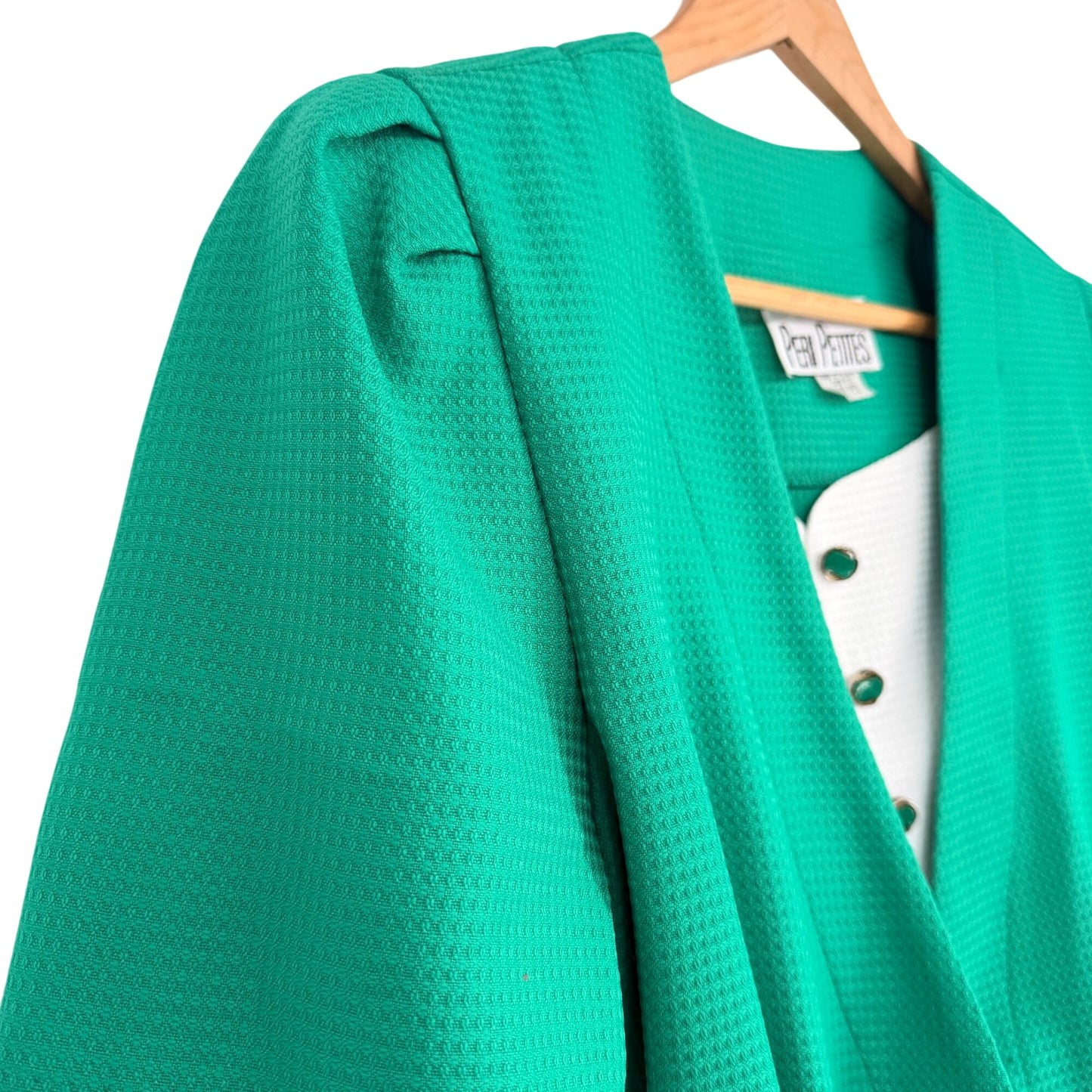 Vtg Peri Petites 80s Dress Kelly Green 14 Button Front Belted Pockets USA Office