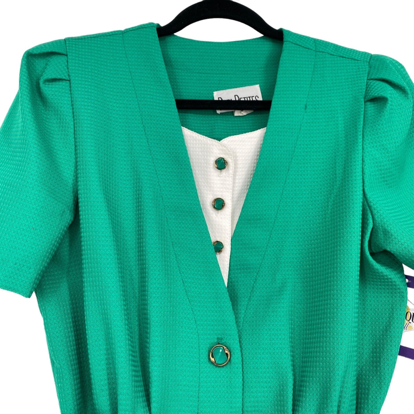 Vtg Peri Petites 80s Dress Kelly Green 14 Button Front Belted Pockets USA Office