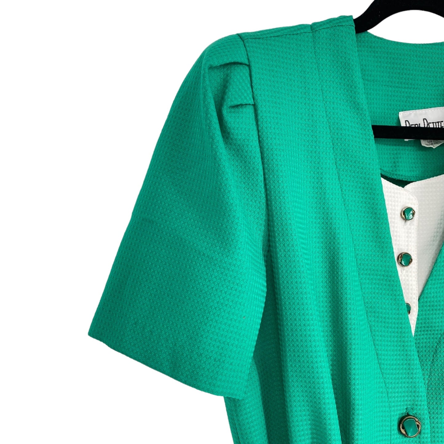 Vtg Peri Petites 80s Dress Kelly Green 14 Button Front Belted Pockets USA Office