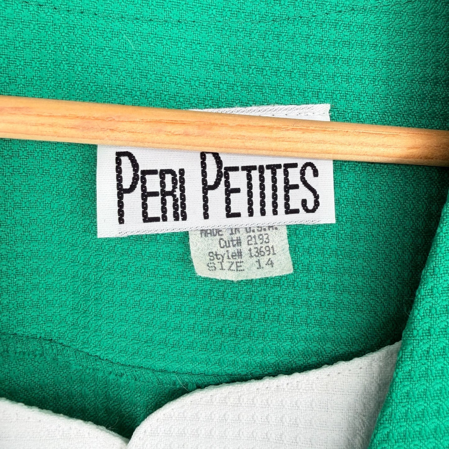 Vtg Peri Petites 80s Dress Kelly Green 14 Button Front Belted Pockets USA Office