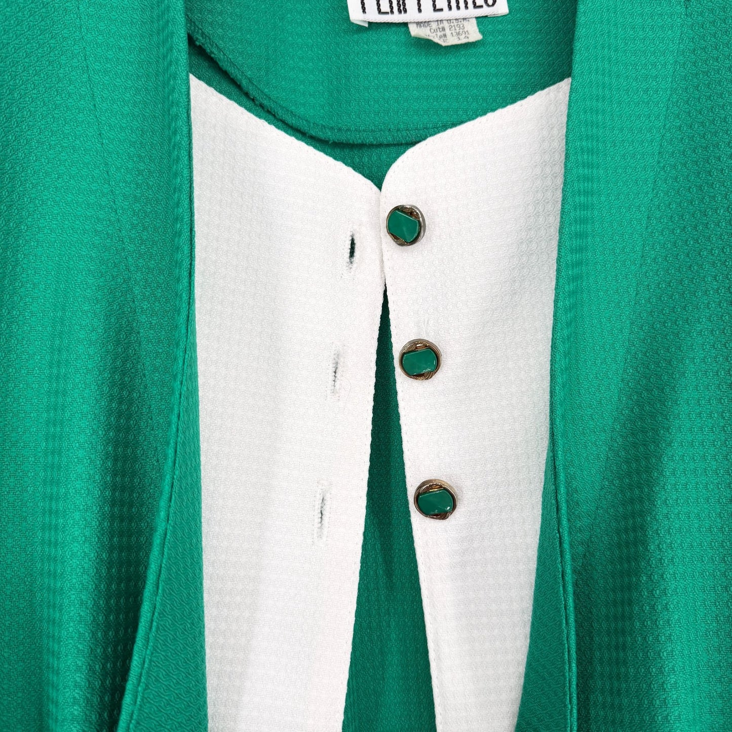 Vtg Peri Petites 80s Dress Kelly Green 14 Button Front Belted Pockets USA Office