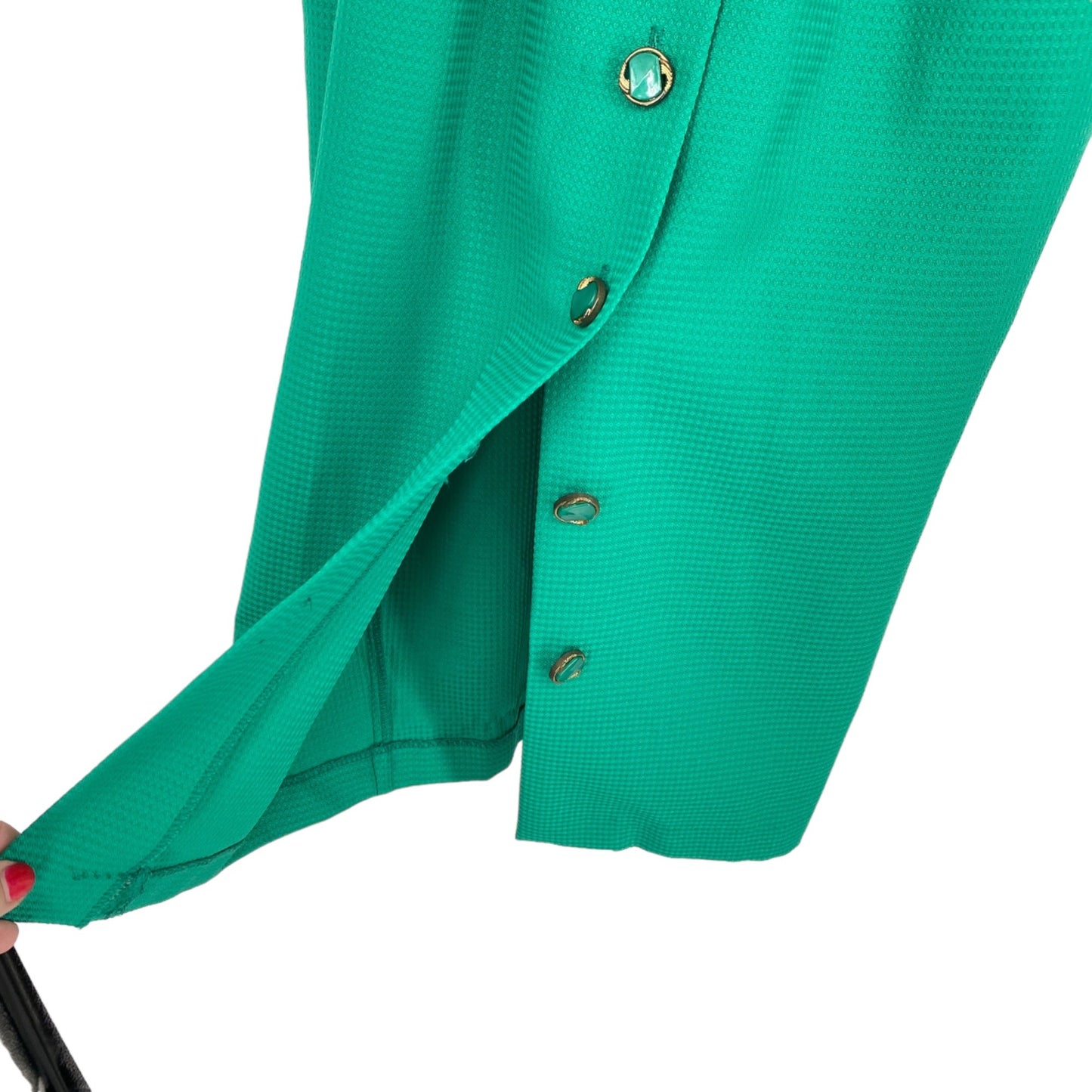 Vtg Peri Petites 80s Dress Kelly Green 14 Button Front Belted Pockets USA Office