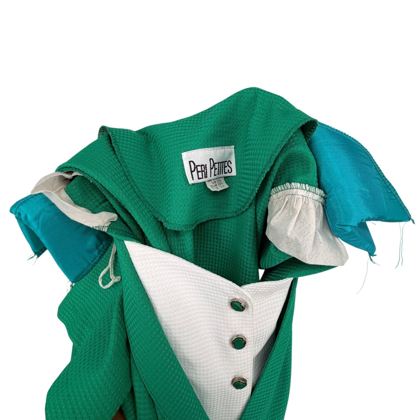 Vtg Peri Petites 80s Dress Kelly Green 14 Button Front Belted Pockets USA Office