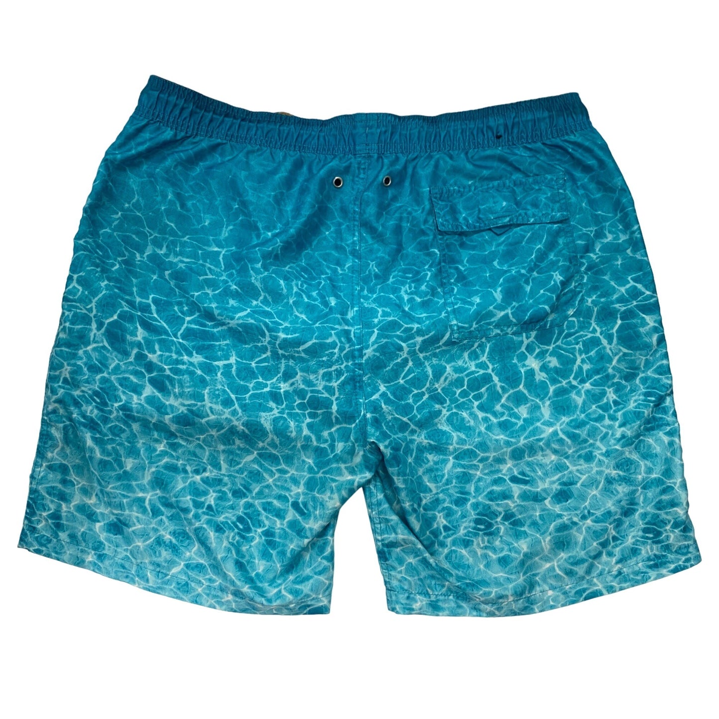 Kirkland Signature XL Mens Blue Aqua Print Swim Trunks Drawstring Pockets