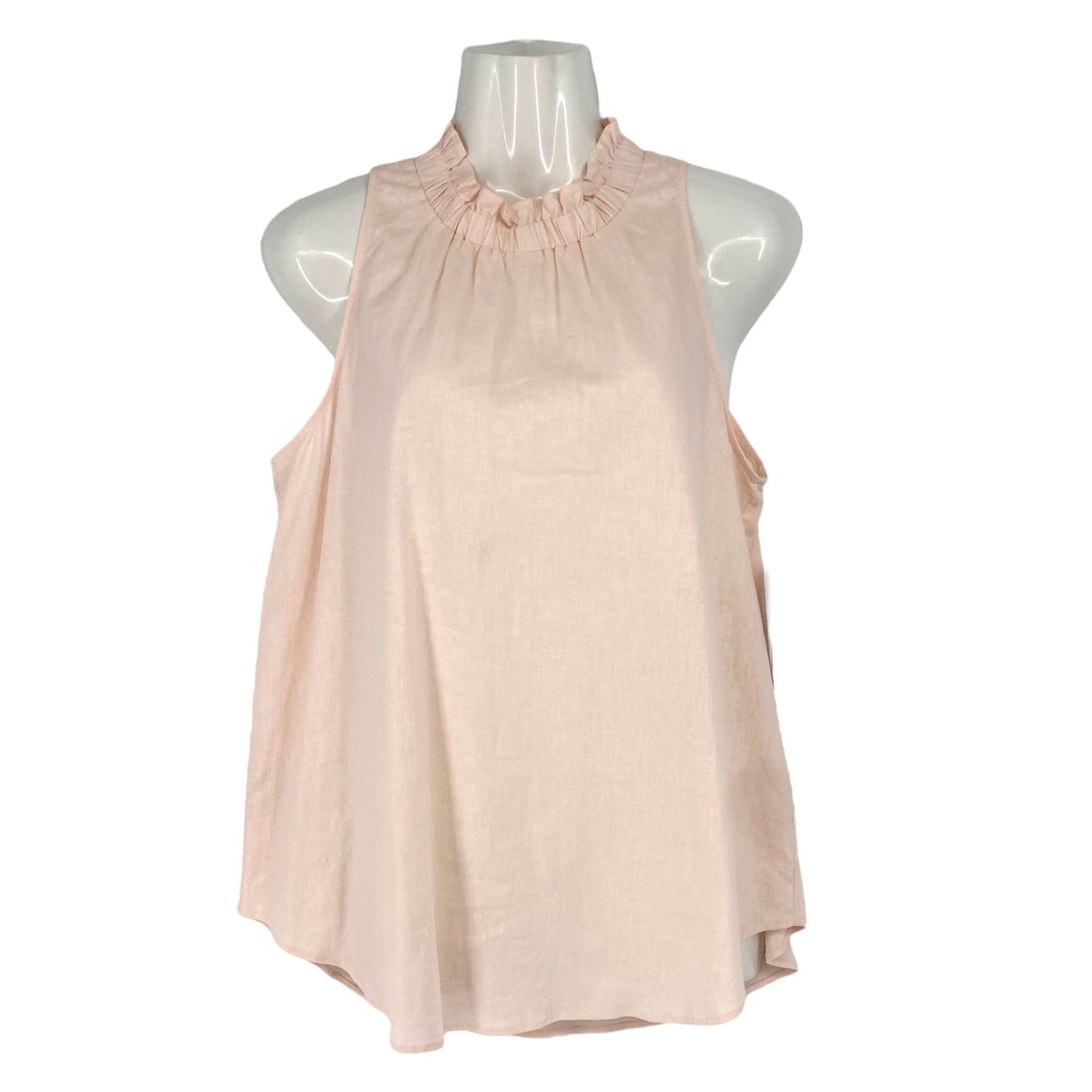 NWT Ann Taylor Womens M Blush Pink Sleeveless Ruffle Neck Top Keyhole Romantic