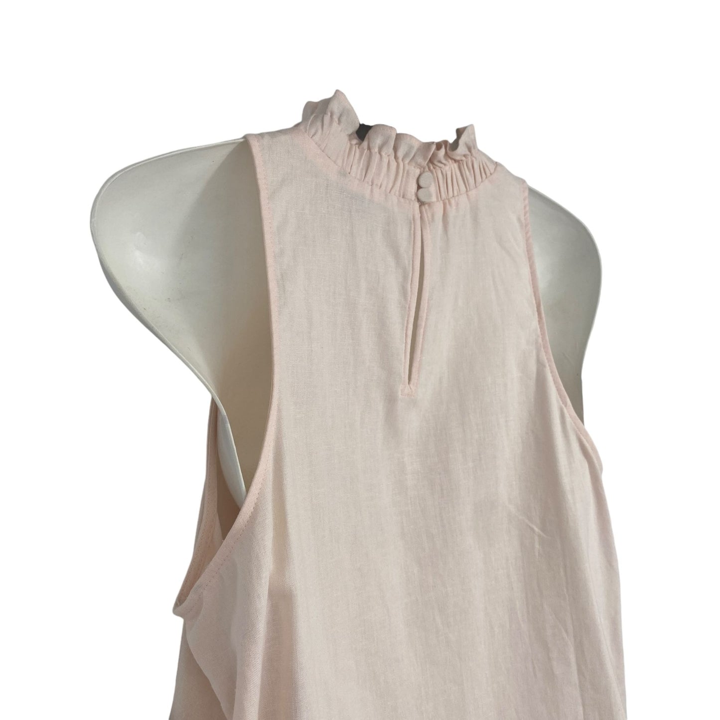 NWT Ann Taylor Womens M Blush Pink Sleeveless Ruffle Neck Top Keyhole Romantic