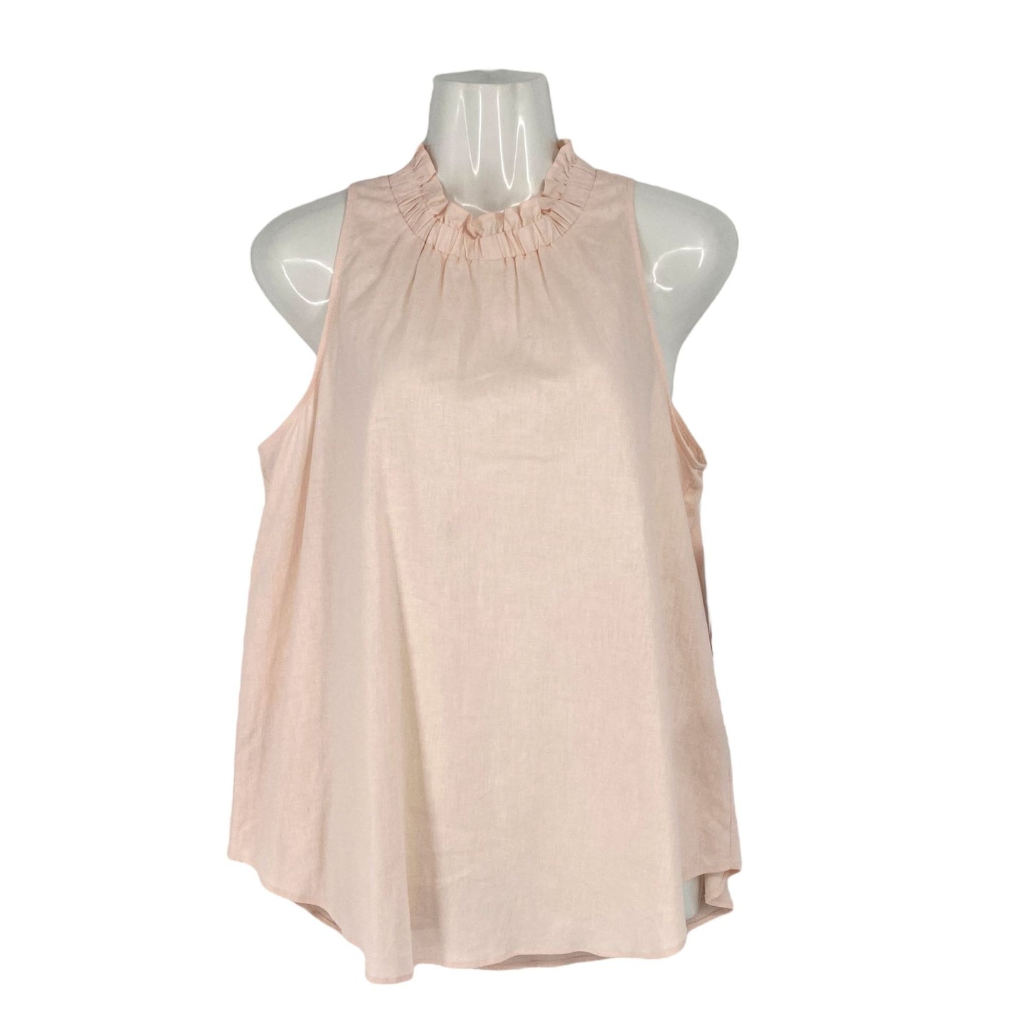 NWT Ann Taylor Womens M Blush Pink Sleeveless Ruffle Neck Top Keyhole Romantic