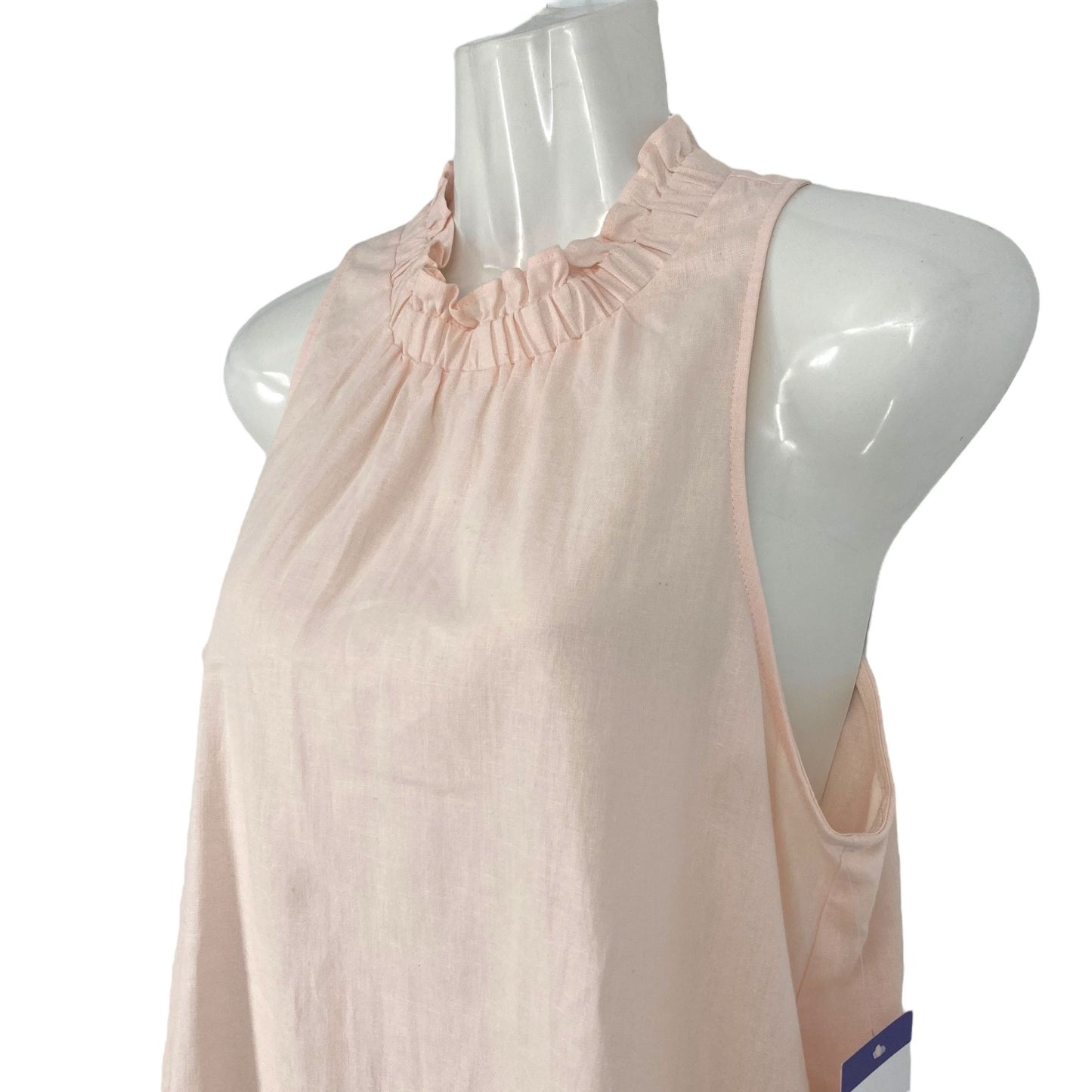 NWT Ann Taylor Womens M Blush Pink Sleeveless Ruffle Neck Top Keyhole Romantic