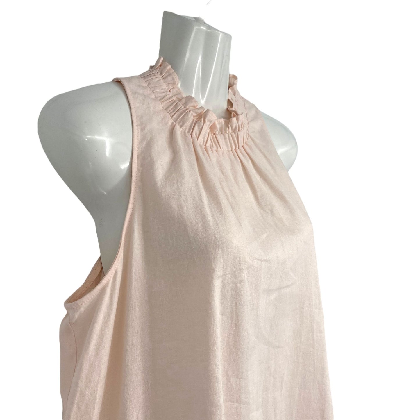 NWT Ann Taylor Womens M Blush Pink Sleeveless Ruffle Neck Top Keyhole Romantic