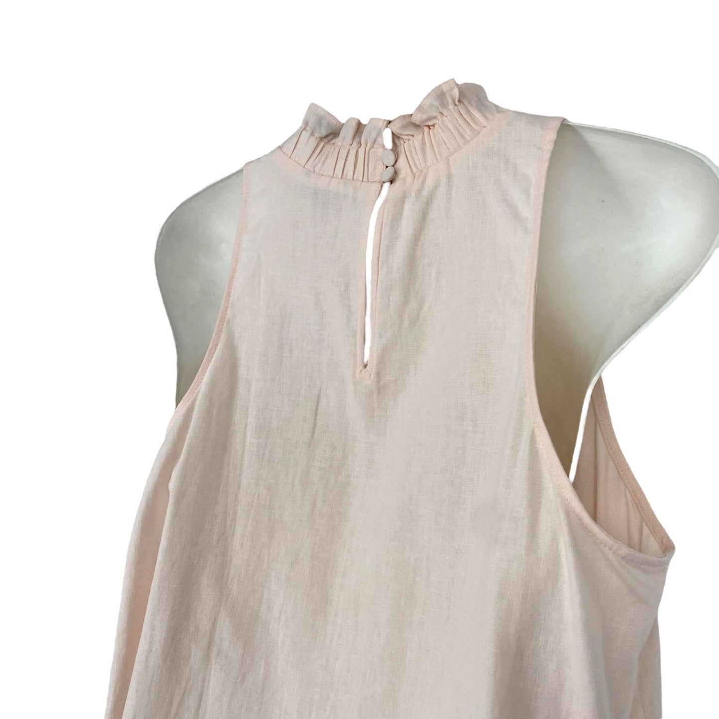 NWT Ann Taylor Womens M Blush Pink Sleeveless Ruffle Neck Top Keyhole Romantic