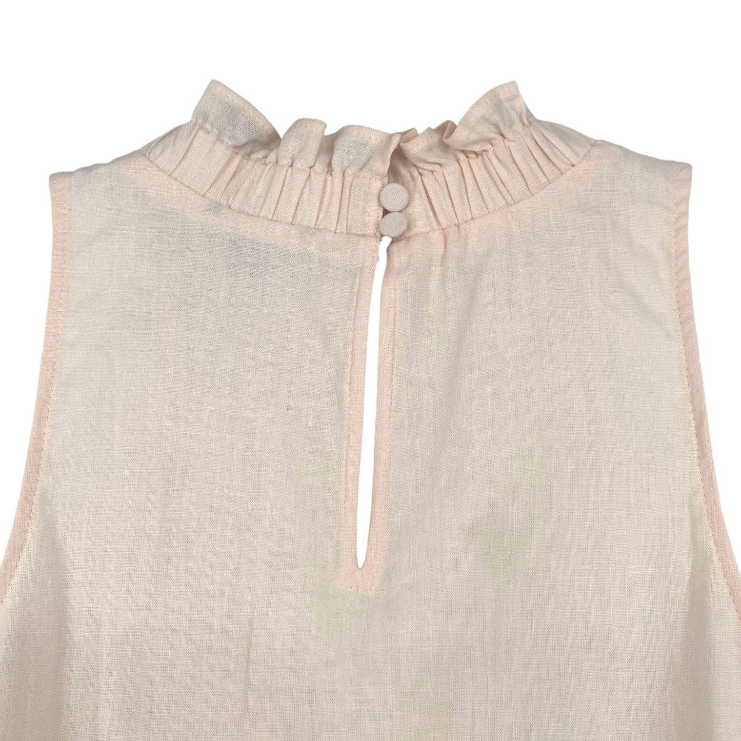 NWT Ann Taylor Womens M Blush Pink Sleeveless Ruffle Neck Top Keyhole Romantic