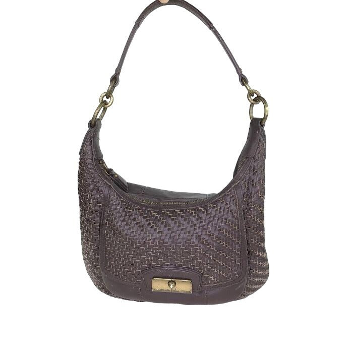 Coach Kristin Woven Brown Leather Purse Buckle Flap Hobo Handbag E1269-19314