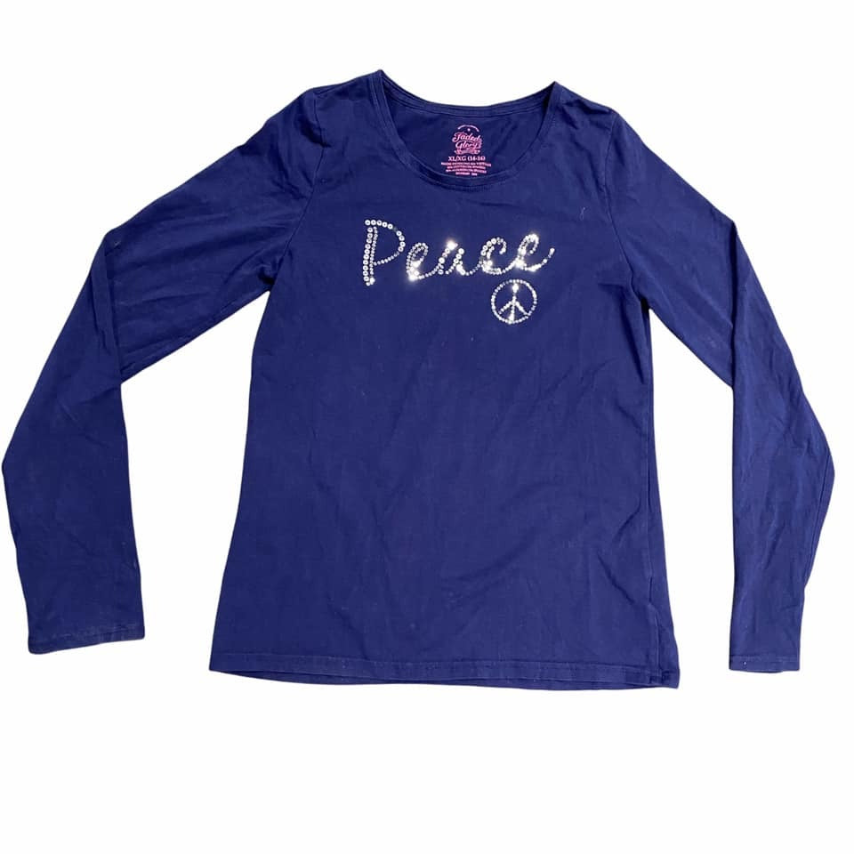 Childrens Place Girls XL 14 LOVE Sweater Faded Glory Peace Sign Shirt Sequin