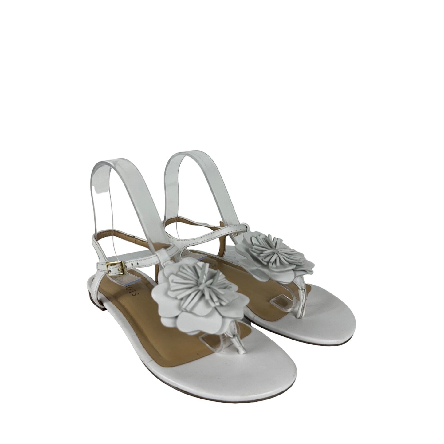 Talbots Womens 7.5M White Flat Strappy Sandal Flower Buckle Casual Church Wear