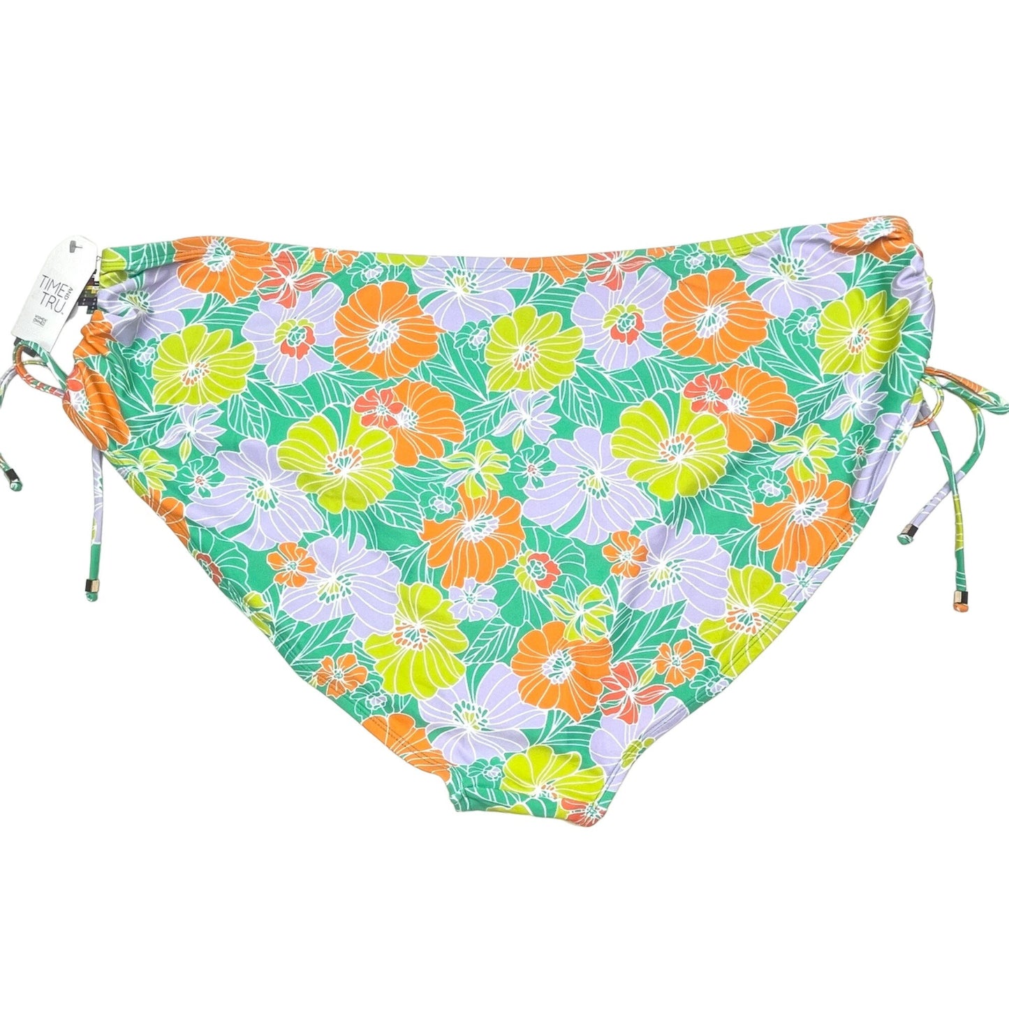 NWT Time and Tru 3X Floral String Bikini Mid Rise Bottoms Bright Green Swimwear