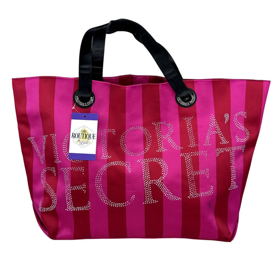 Victorias Secret Tote Bag Satin Pink Red Studded Bling Overnight Weekender