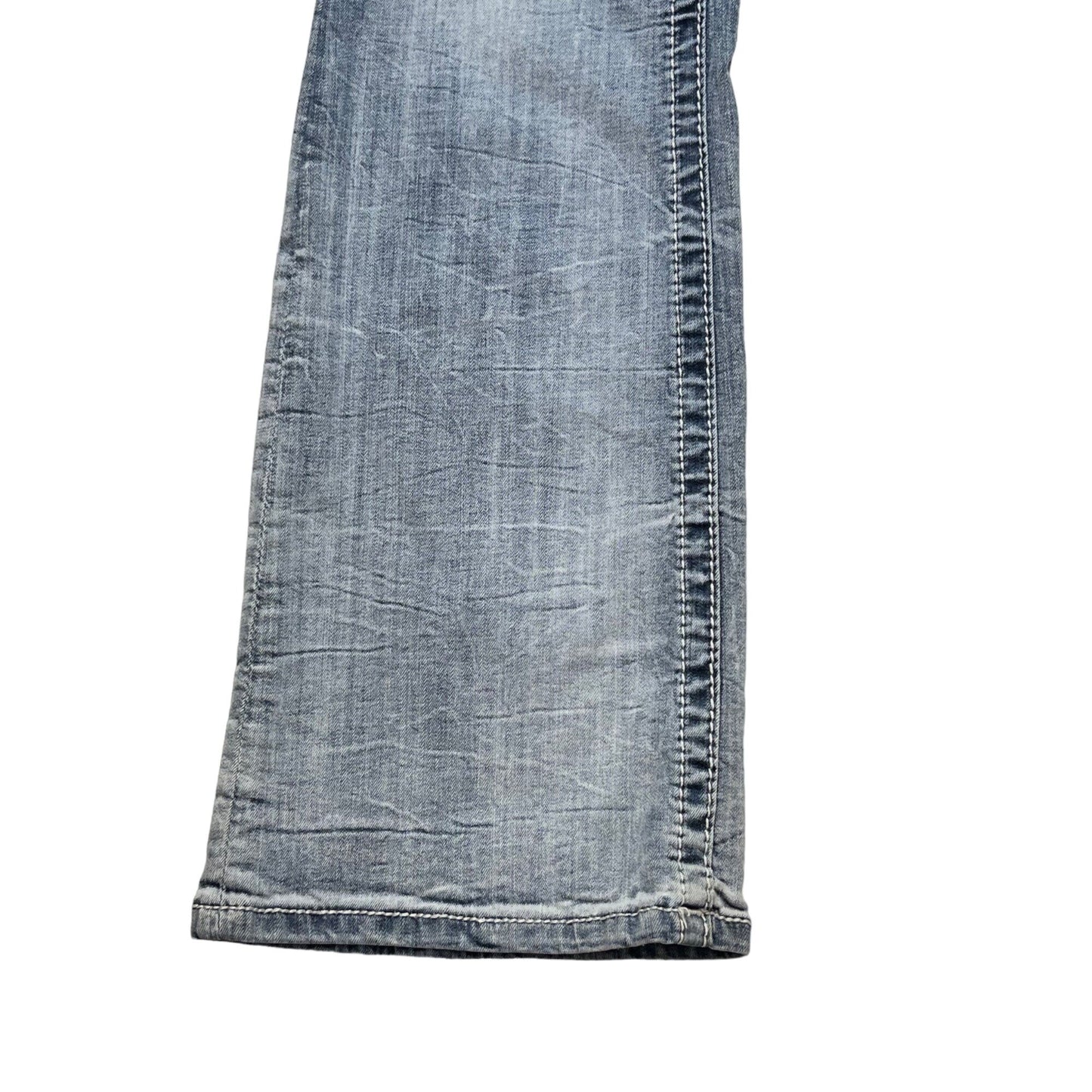 Miss Me 32 Easy Boot Cut Blue Jeans Faux Flap Pocket Light Wash Stone Denim