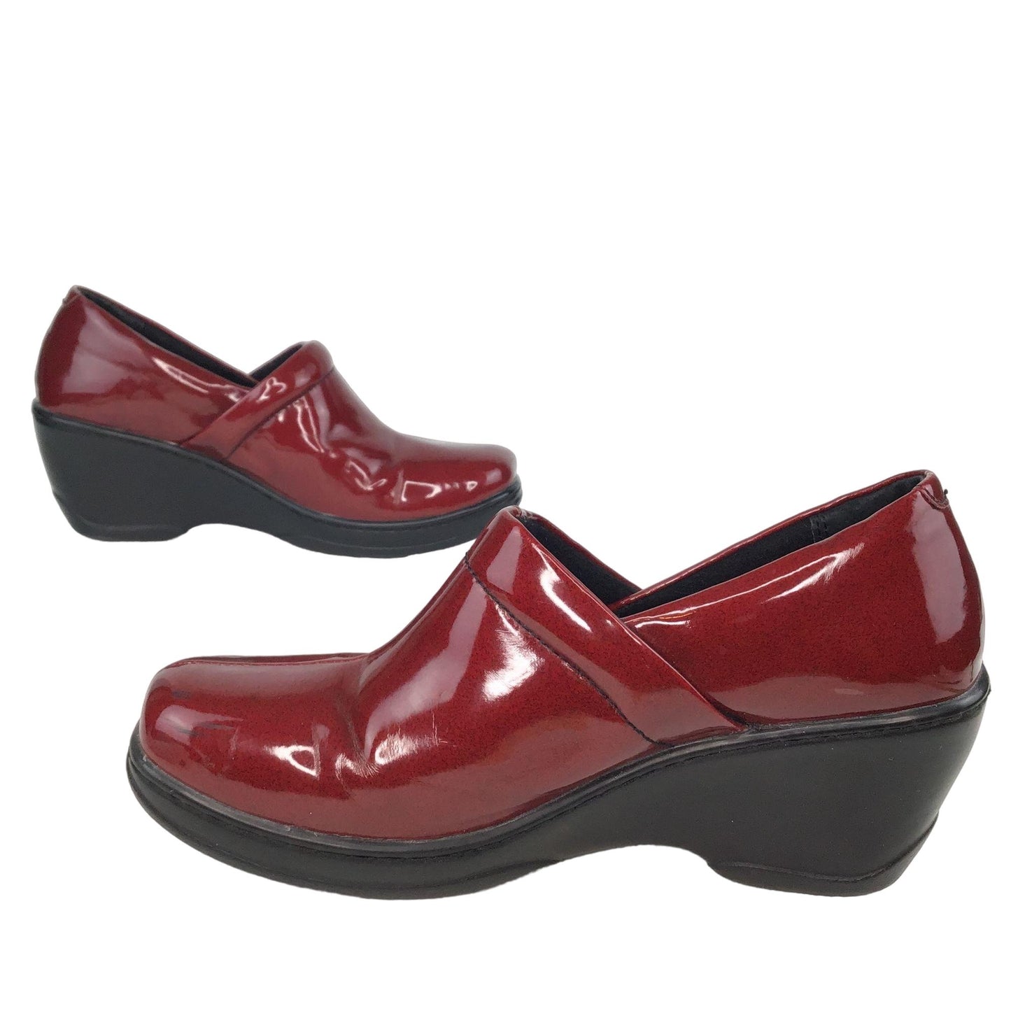 BOC Womens 9/40.5 Slip On Wedge Heel Shoes Red Patent Leather Round Toe Casual