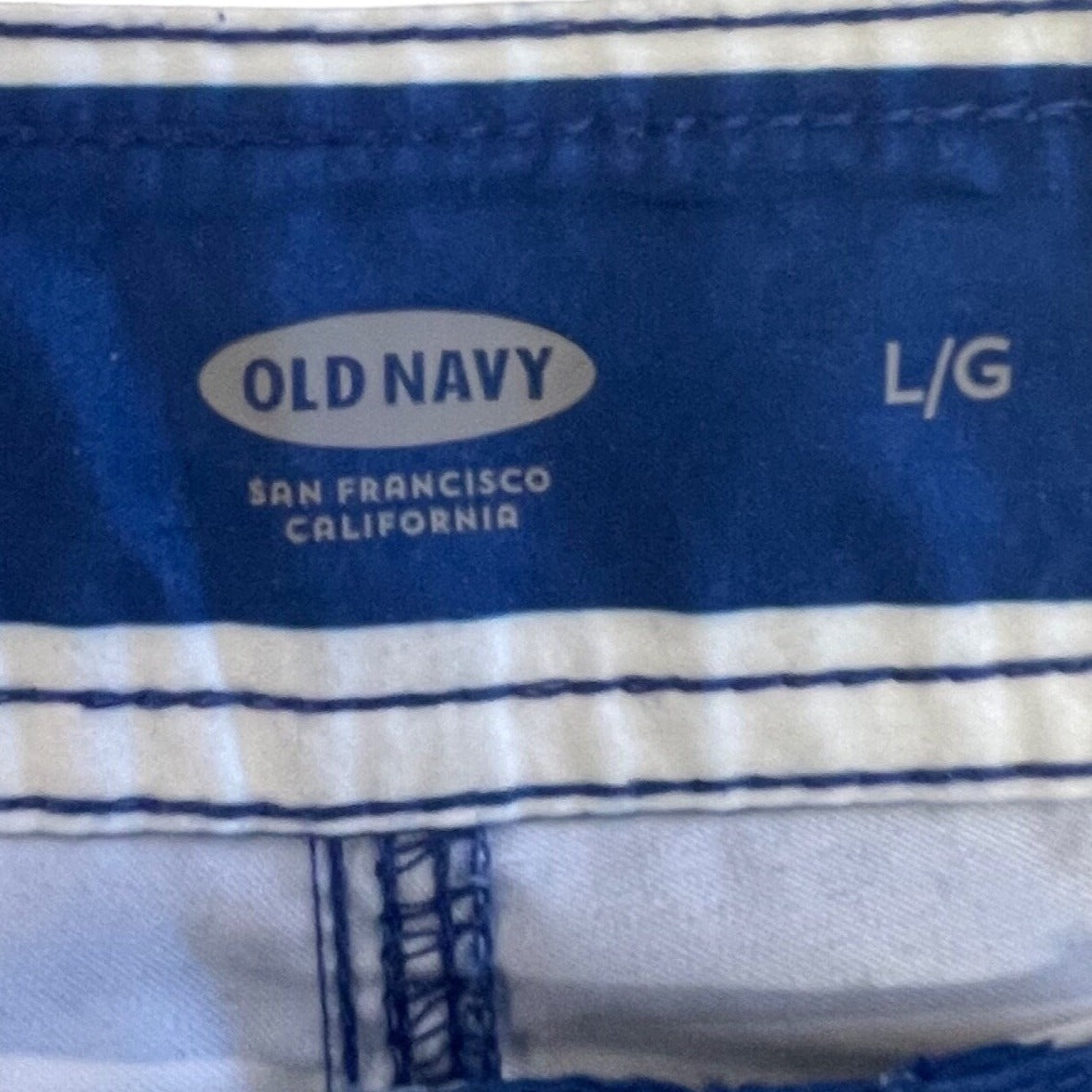 NWOT Old Navy L Blue White Striped Swim Trunks Board Shorts Pocket Drawstring