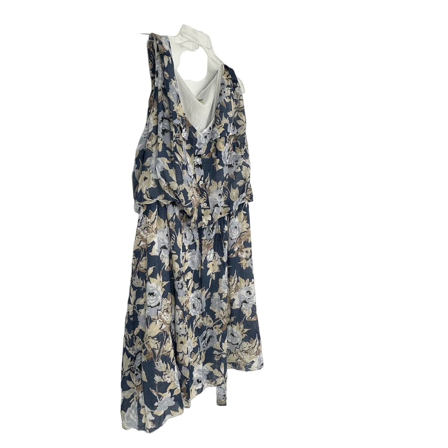 Avenue 30/32 Blue Floral Sleeveless Dress Button Front Flowy Belted Pockets