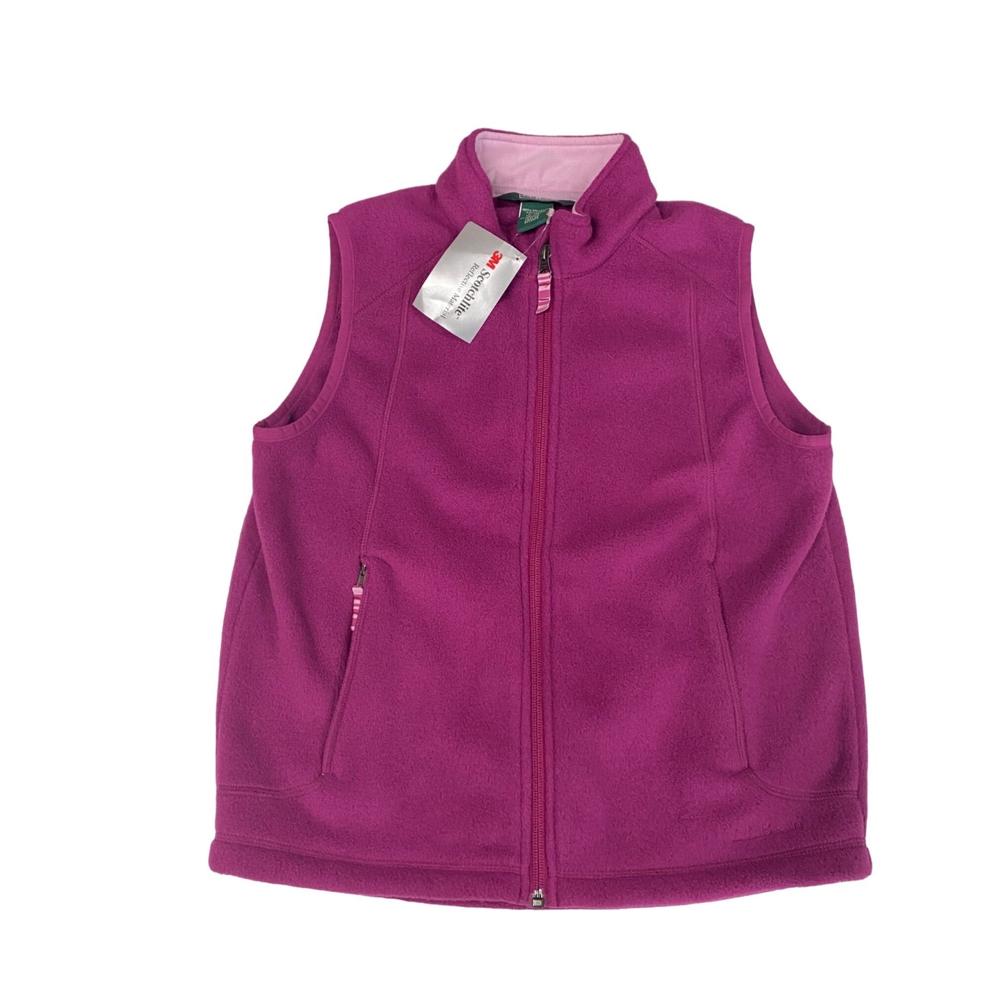 NWT LL Bean Girls M Purple Fleece Vest Full Zip Pockets Scotchlite Reflective