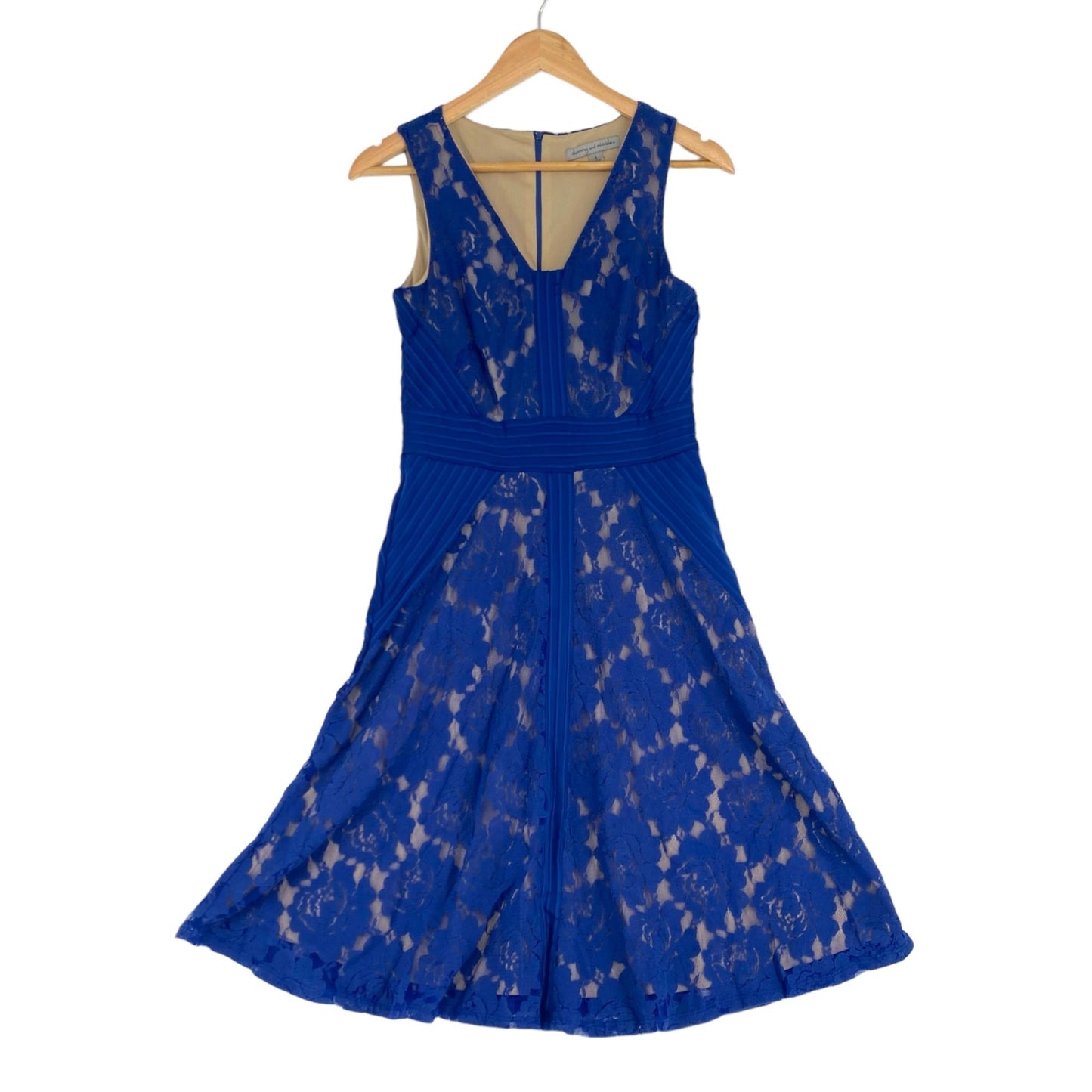 Danny Nicole Womens 4 Royal Blue Sheath Dress Lace Fit Flare VNeck Sleeveless