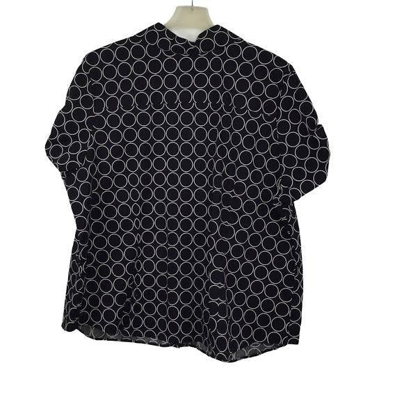 NWT Lane Bryant 26/28 Button Front Shirt Short Sleeve Black White Circles Dot