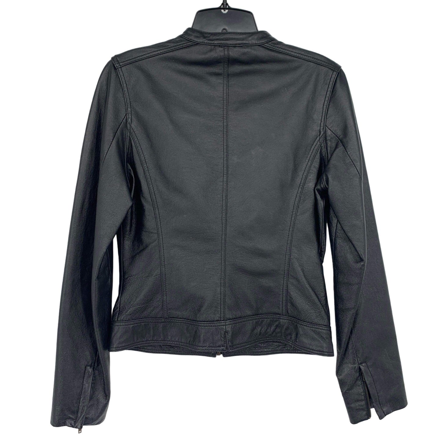 Rampage Womens S Black Genuine Leather Zip Up Jacket Mandarin Collar Zip Pockets