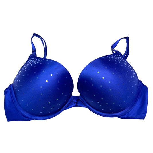 Victoria's Secret 36B Royal Blue Miraculous Plunge Push Up Bra Sequin Detail