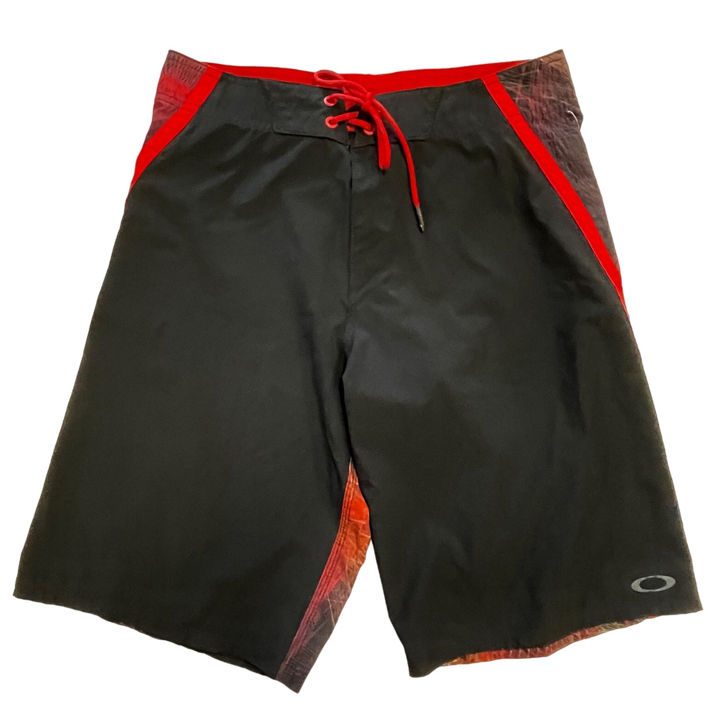 Oakley Mens 30 Swim Shorts Board Shorts Black Red Zip Pockets Drawstring