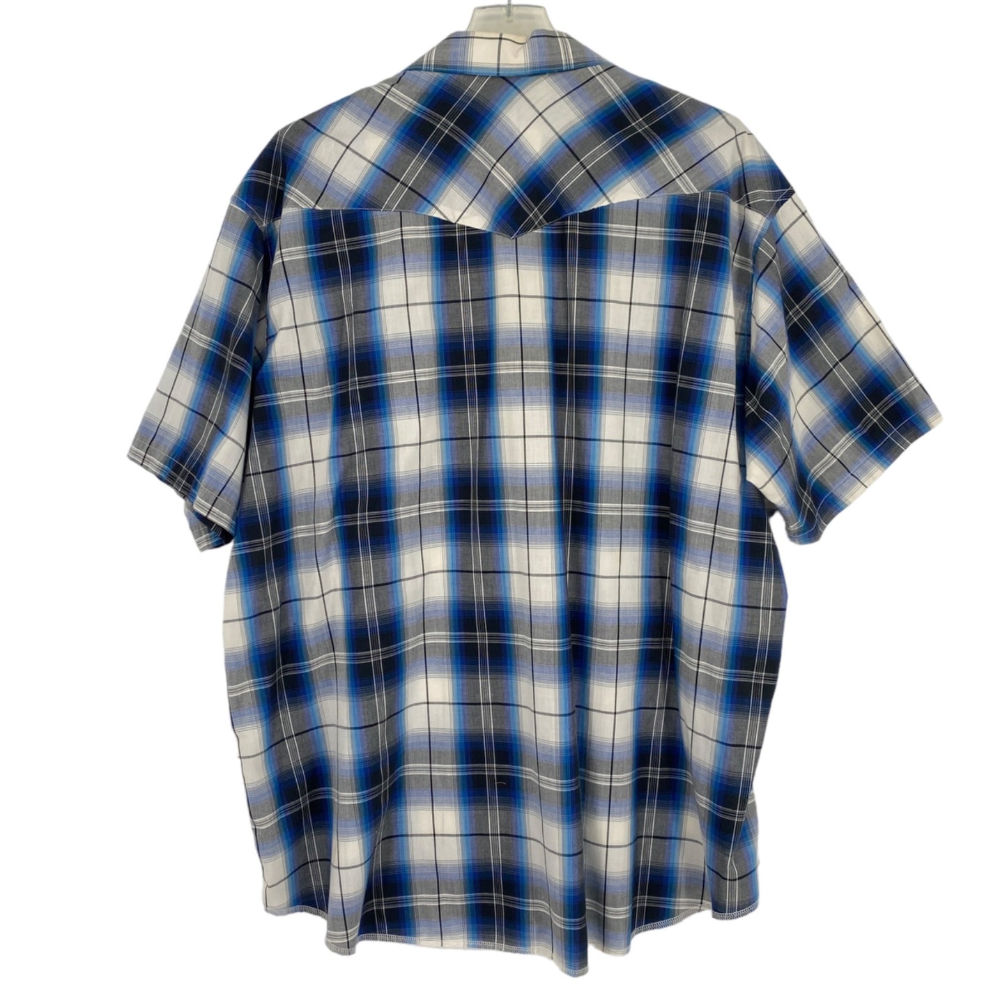 Wrangler Mens 20 Short Sleeve Pearl Snap X Long Tails Blue White Plaid Thin