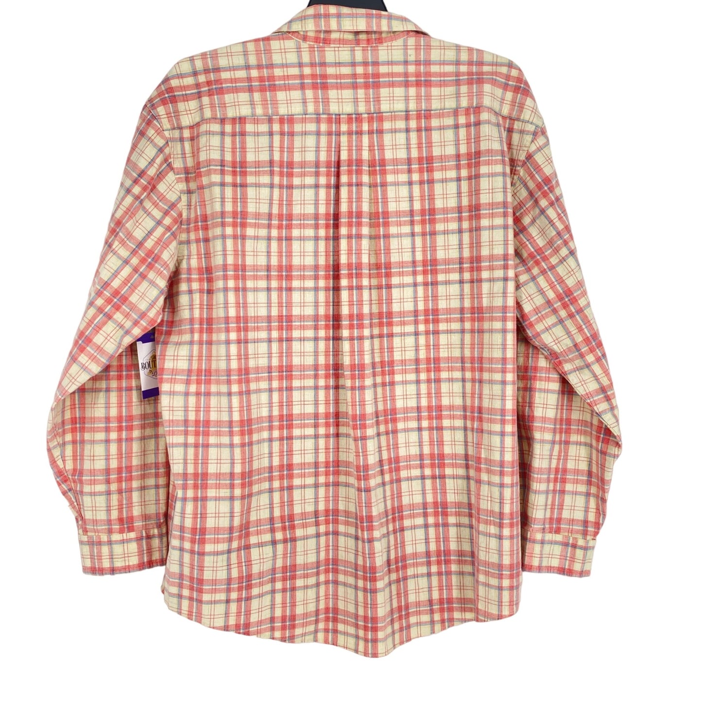 LL Bean Mens XL Plaid Shirt Button Front Pink Blue Beige Long Sleeve Pockets