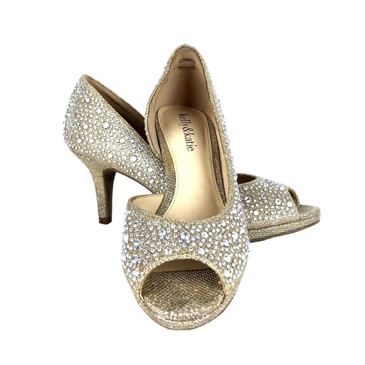 Kelly & Katie 6 Kitten Heel Shoes Sparkling Beige Wedding Formal Rhinestone Prom