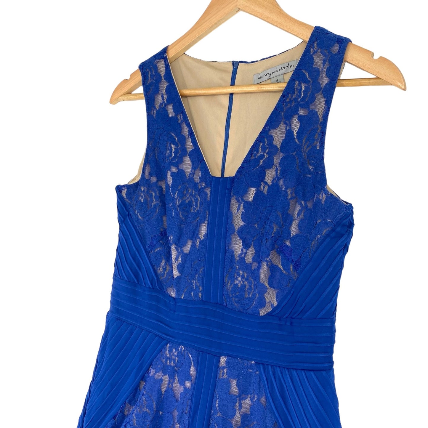 Danny Nicole Womens 4 Royal Blue Sheath Dress Lace Fit Flare VNeck Sleeveless