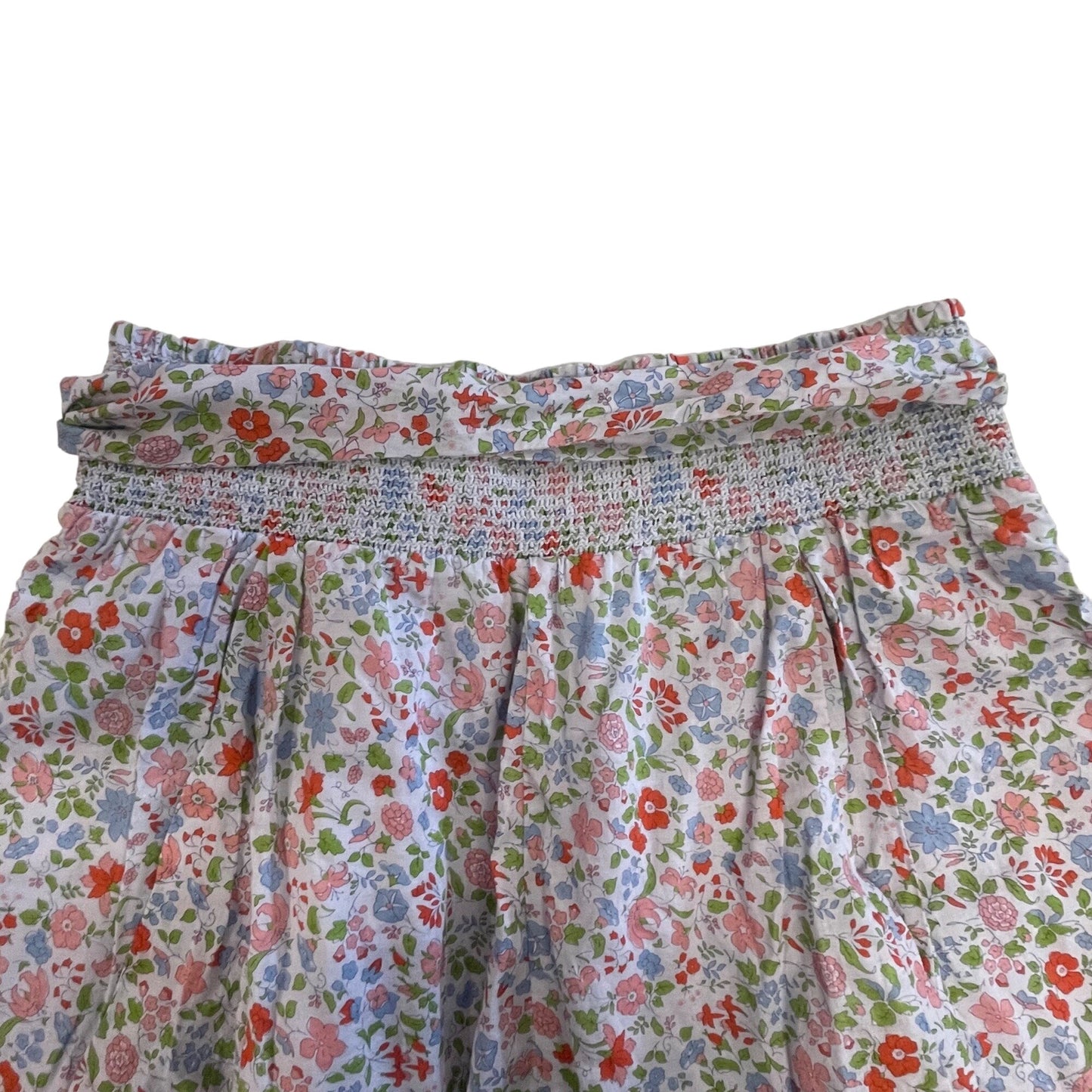 AEO S Floral Mini Skirt Elastic Smocked Waist Pockets Button Detail High Waist