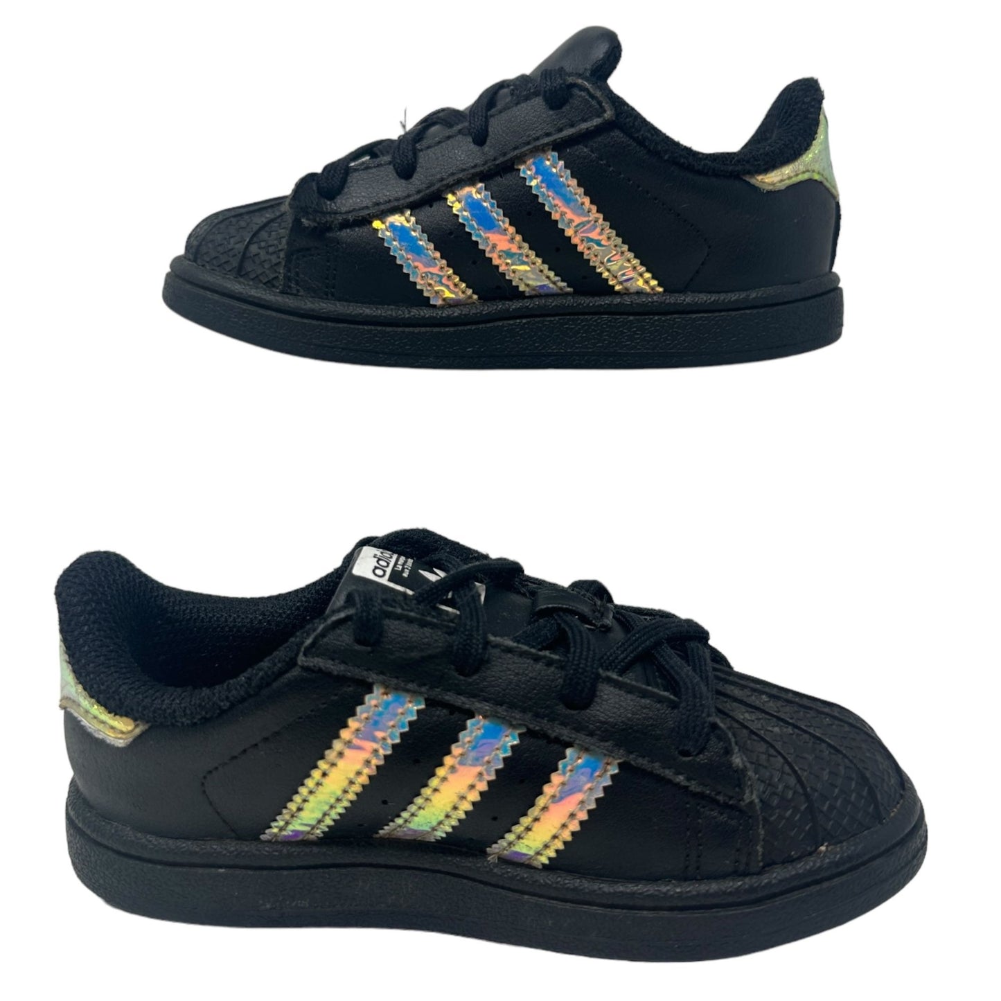 ADIDAS Superstar Size 8K US Shoes Black Rainbow Iridescent Unisex Shoes Rare