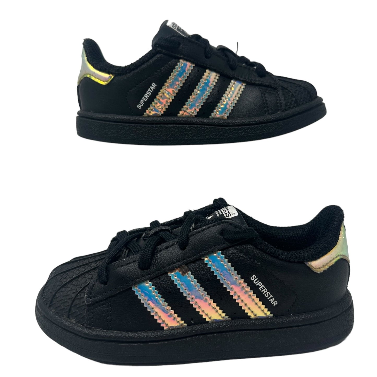 ADIDAS Superstar Size 8K US Shoes Black Rainbow Iridescent Unisex Shoes Rare