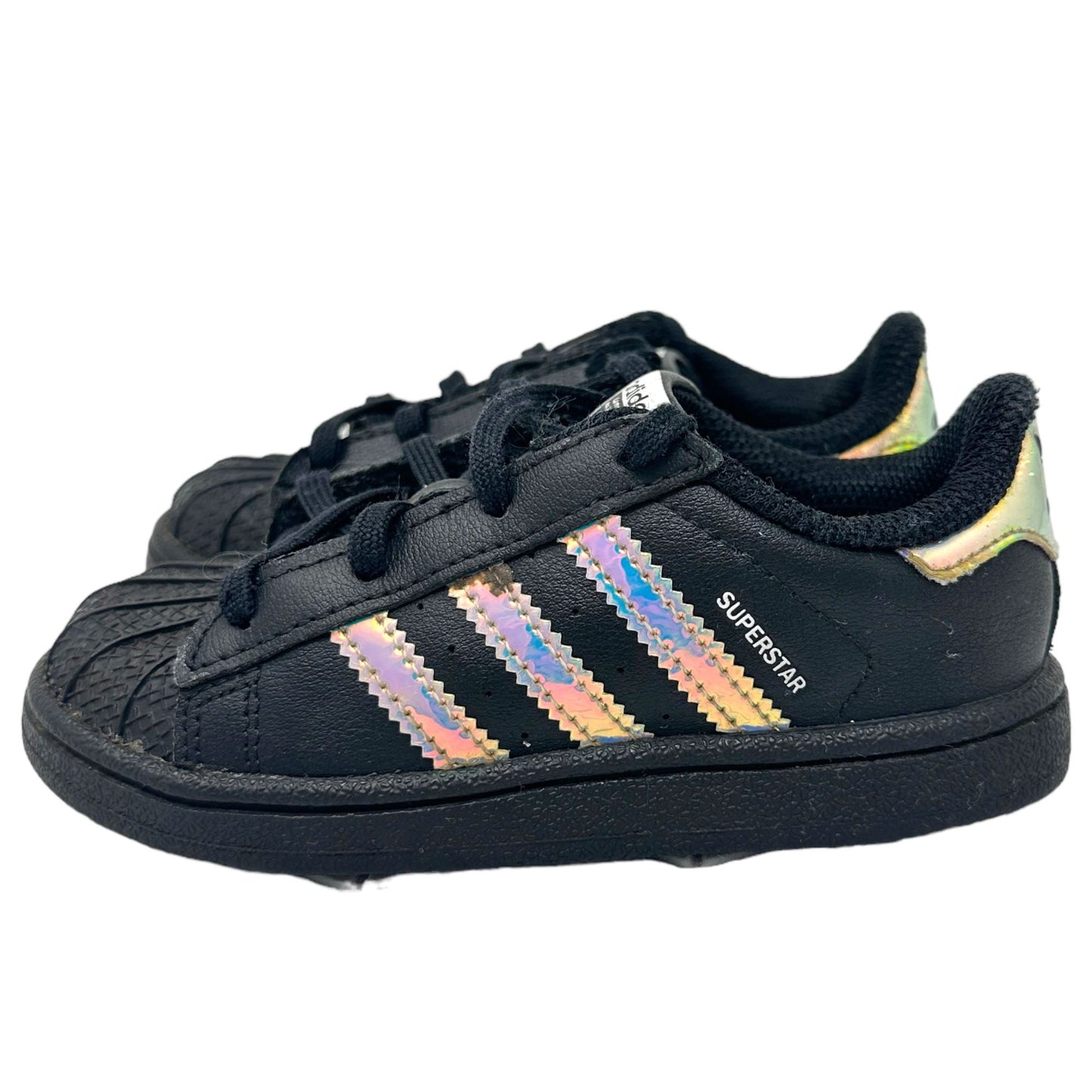 ADIDAS Superstar Size 8K US Shoes Black Rainbow Iridescent Unisex Shoes Rare