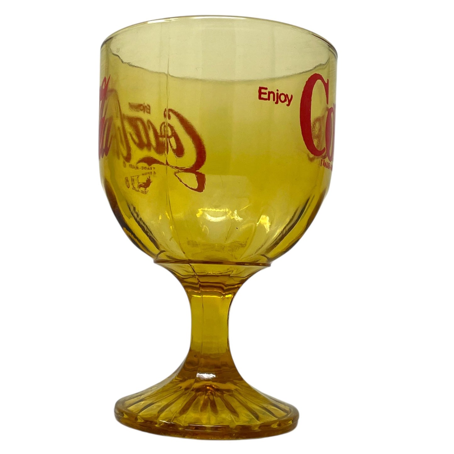 Vtg Coca Cola COKE Goblet Amber Heavy Stemmed Schooner Drinking Glass Drinkware