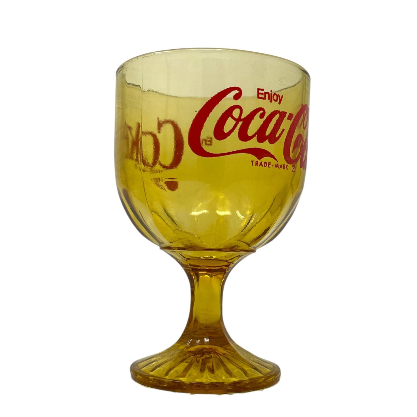 Vtg Coca Cola COKE Goblet Amber Heavy Stemmed Schooner Drinking Glass Drinkware