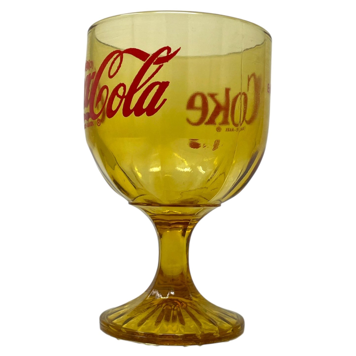 Vtg Coca Cola COKE Goblet Amber Heavy Stemmed Schooner Drinking Glass Drinkware