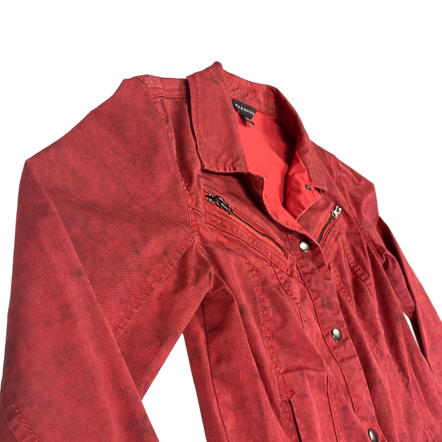 Rock Republic S Red Denim Jacket Snap Front Zipper Accent Pockets Grunge Collar